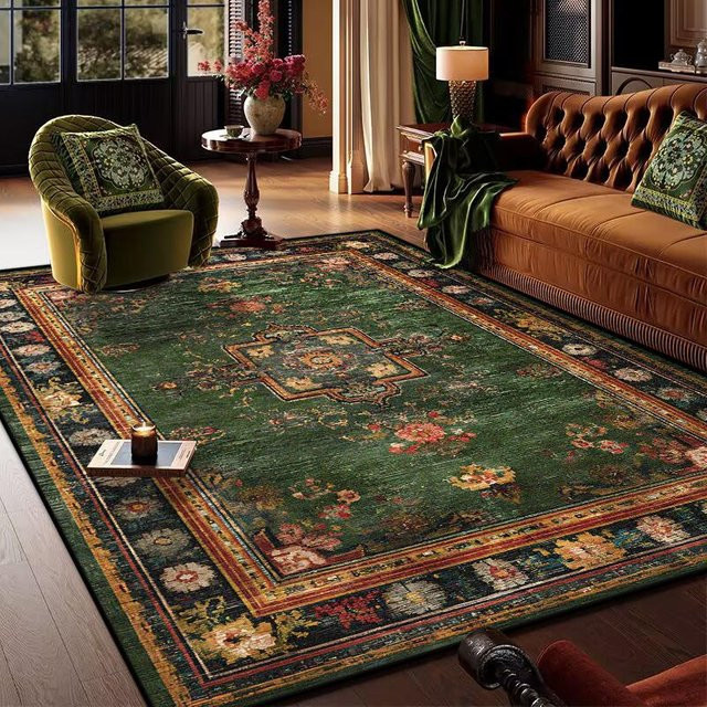 Retro Böhmischer Persischer Teppich in Grün, weich und rutschfest, B/T: 100 x 200 cm - Bild 1