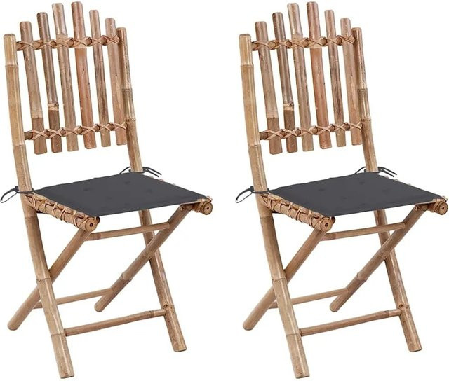 Furnicato 2er Set Klappbare Gartenstühle aus Bambus mit Kissen in Anthrazit B/T/H: 50 x 42 x 92 cm - Bild 1