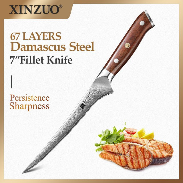 XINZUO 7-Zoll Filetmesser aus 67 Schichten Damaststahl mit Palisandergriff - Bild 1