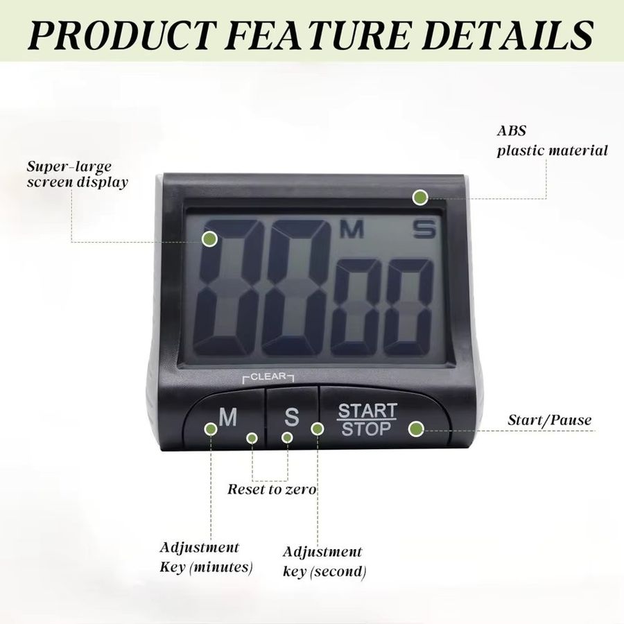 Magnetischer digitaler Küchentimer von FEB.WIND in Schwarz mit lautem Alarm für Küche, Studium und Arbeit - Bild 3