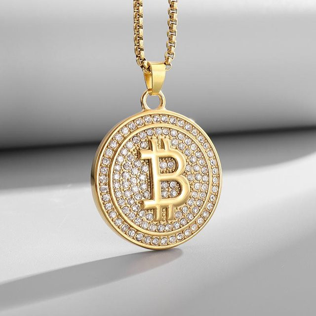Bitcoin Anhänger Halskette, Silber, Zirkonia, Unisex - Bild 1