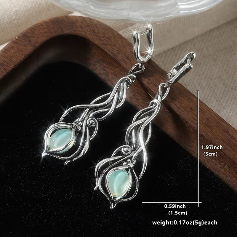 YoYo Hängeohrringe, versilbert, synthetischer ovaler Opal, Damen - Bild 3