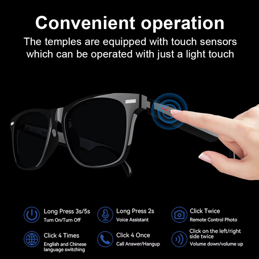 LAXASFIT Smart Musik Sonnenbrille mit Kamera und Bluetooth Kopfhörer für Damen und Herren in Schwarz und Transparent - Bild 3