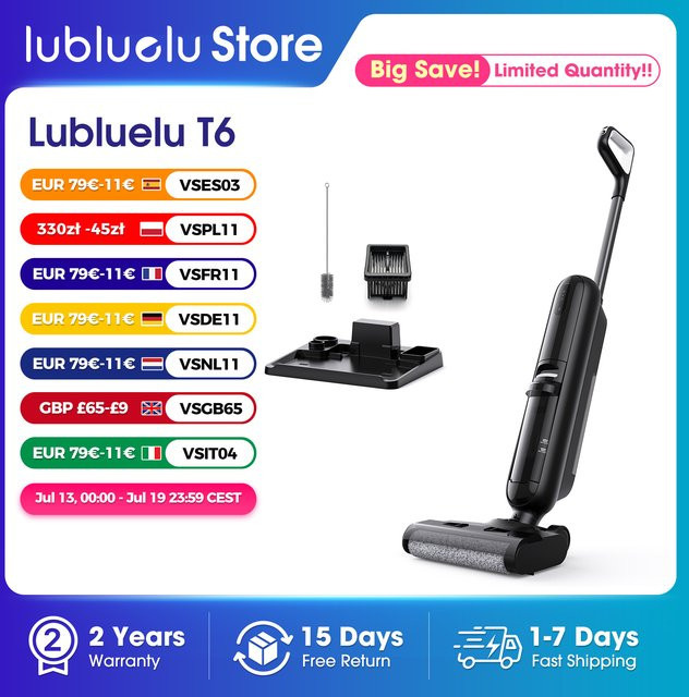 Lubluelu Kabelloser Nass-Trocken-Staubsauger mit Wischfunktion in Schwarz mit Kantenreinigung, Selbstreinigungsfunktion und Smart-Home-Integration - Bild 1