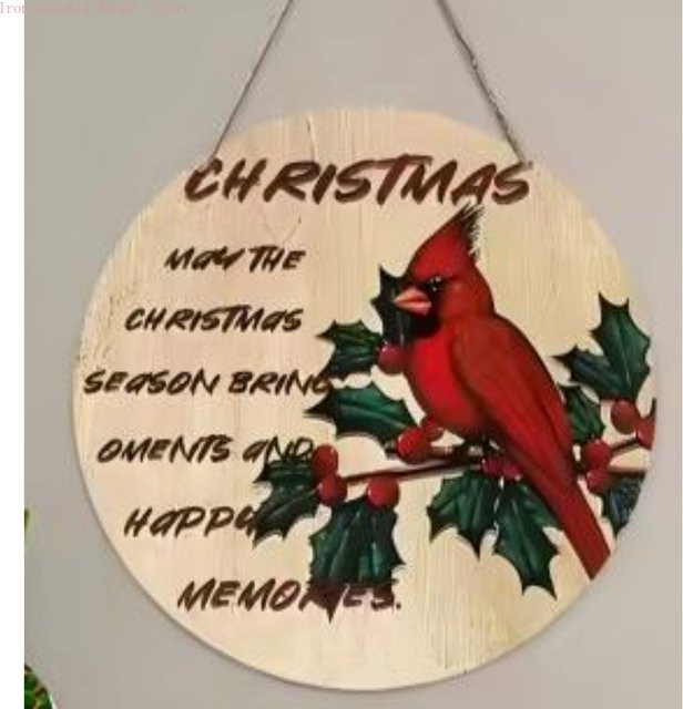 Dekorative Weihnachts-Holztafel mit geometrischen Vogelmustern in Multicolour, runder Wandbehang im Retro-Stil für innen und außen, Durchmesser: 20 cm - Bild 1