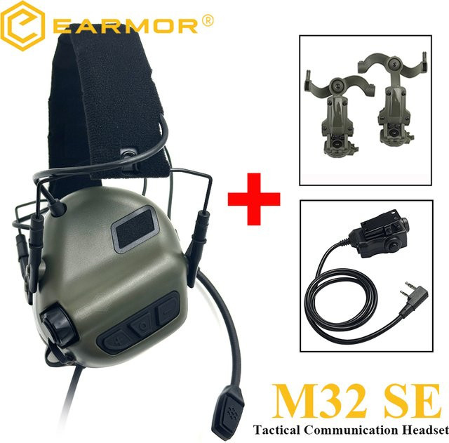EARMOR Taktisches Headset SE M32 Active Shooting Ohrenschützer in Schwarz mit Helmschienenadapter und DIY Helmhalterung - Bild 1