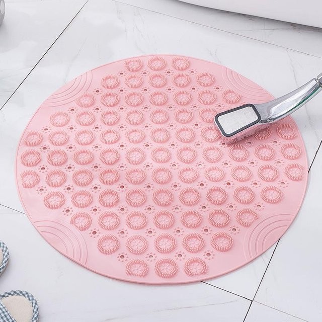 Runde Anti-Rutsch Duschmatte von the BAY in Pink, schnelltrocknend mit Saugnäpfen, Durchmesser: 66 cm - Bild 1