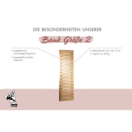 Karibu Saunabank aus Espenholz in Beige, B/H/T: 181 x 9 x 55 cm - Bild 2