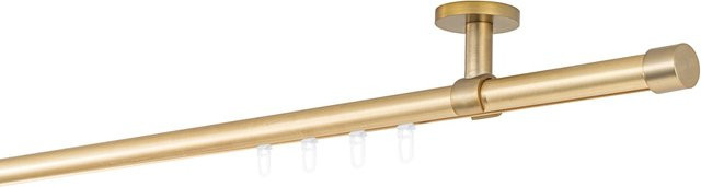 Ondeco Gardinenstange auf Maß mit Deckenträger und Gleiter, Farbe: Messing-Matt/Gold, Länge: 380 cm, Innenlauf: 20 mm - Bild 1
