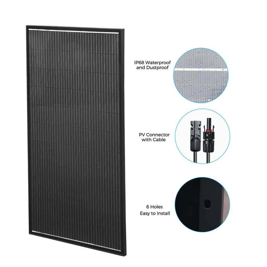 WUZECK 150W Solarpanel Set mit Aluminiumrahmen in Schwarz für Balkon, Wohnmobil und Zuhause - Bild 3