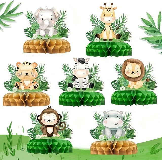 OURFETE Dschungel-Safari Tier-Waben-Tischdekoration aus Papier in Mehrfarbig für Babyparty und Geburtstagsfeier - Bild 1