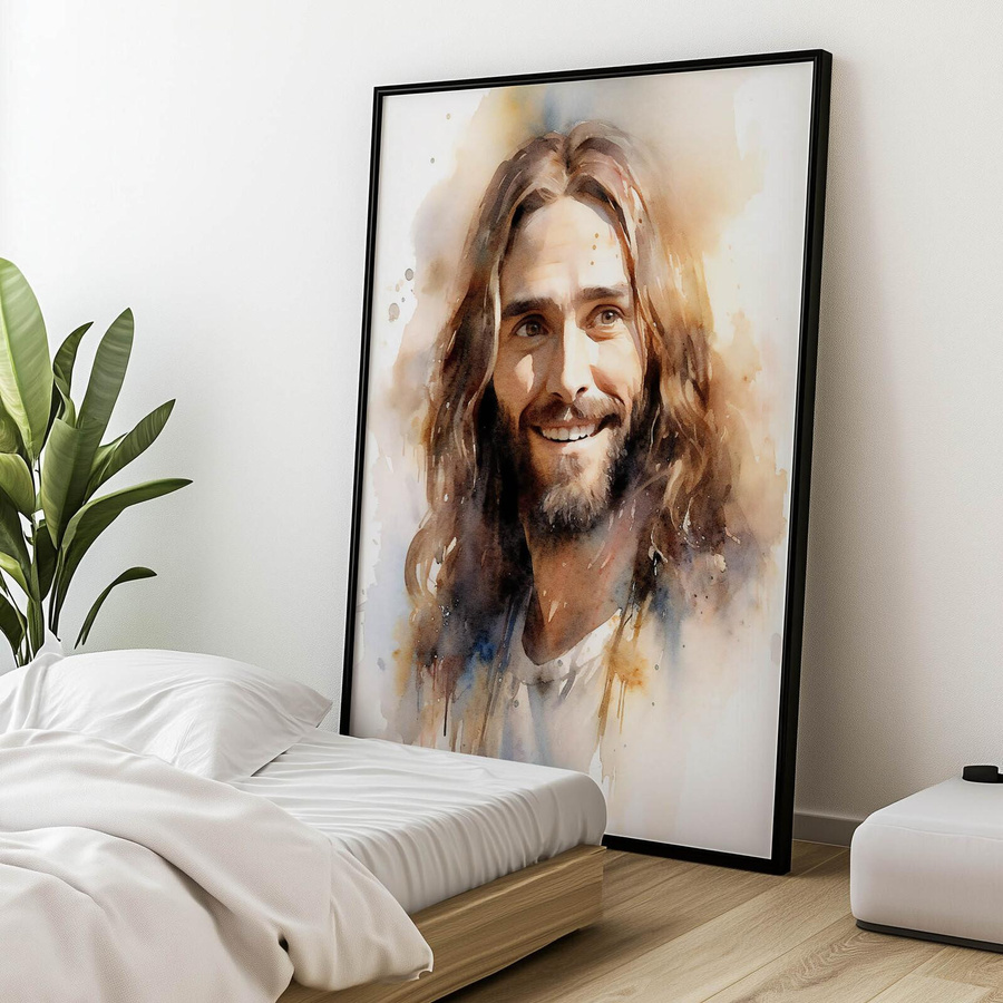 Lächelnder Jesus Wandbild von iKable mit dunkelbraunem Holzrahmen, B/H: 30 x 40 cm - Bild 4