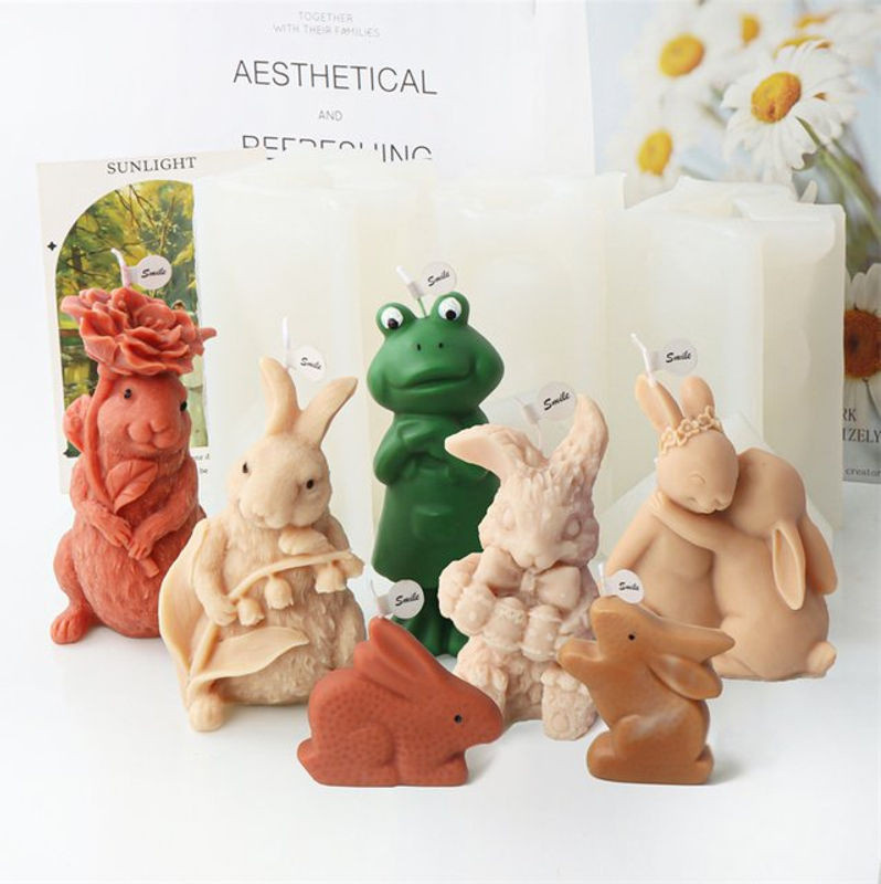 3D Kaninchen Silikonform für Kerzen, Fondant und Gips zur Osterdekoration, mehrfarbig - Bild 1