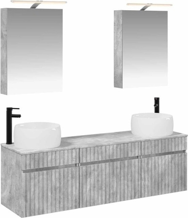 vidaXL Badezimmerschrank-Set 5-teilig in Betongrau mit LED-Spiegelschrank und Waschtischunterschrank, B/T/H: 50 x 14,5 x 70 cm