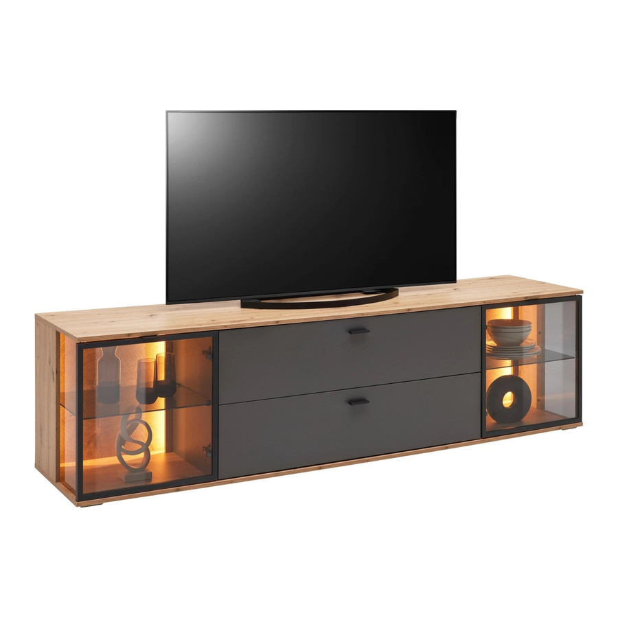 Mömax TV-Element Florenz Modern in Grau, Schwarz und Eiche Artisan mit integrierter Beleuchtung und Soft-Close-Schubladen, Breite: 210,0 cm, Tiefe: 50,0 cm, Höhe: 56,7 cm - Bild 2