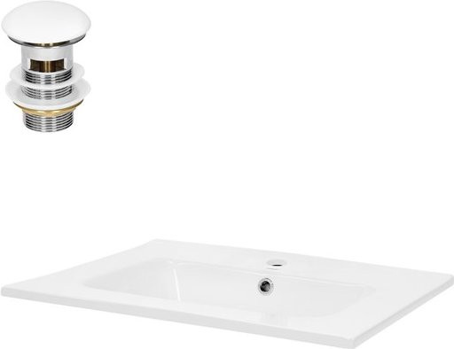 LuxeBath Waschbecken aus Keramik in Weiß mit Ablaufgarnitur und Überlauf, B/T/H: 61 x 16,5 x 46 cm - Bild 1