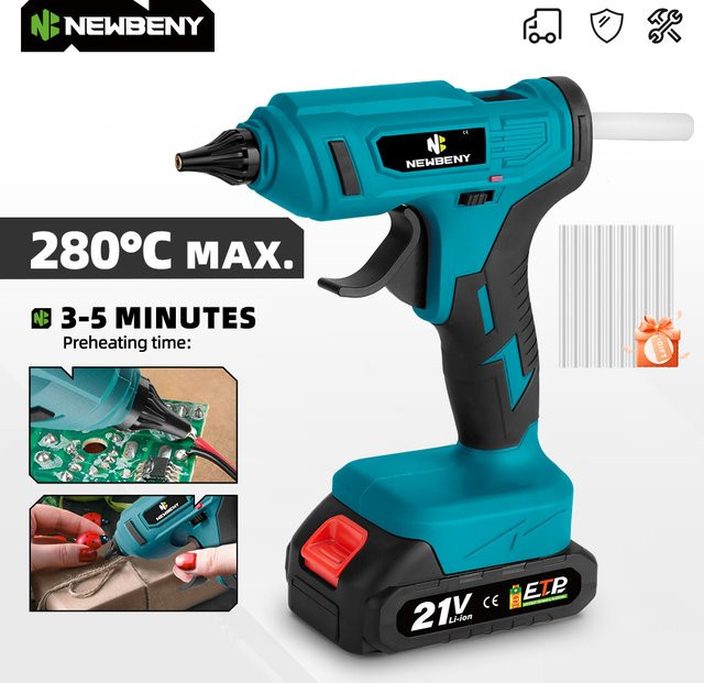 NEWBENY Heißklebepistole für Makita 18 V Akku, tragbar und wiederaufladbar, inklusive 10 Klebestiften mit 11 mm Durchmesser, bis 280 °C - Bild 1