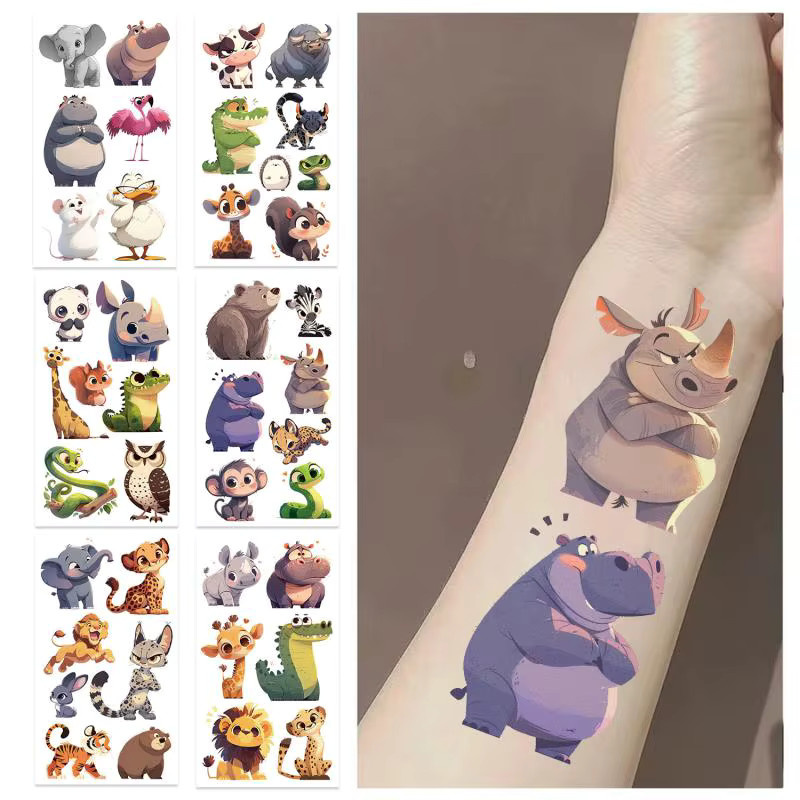 DJBS Cartoon Tier Krokodil Elefant Temporäre Tattoo Aufkleber, 10-teiliges Set - Bild 3