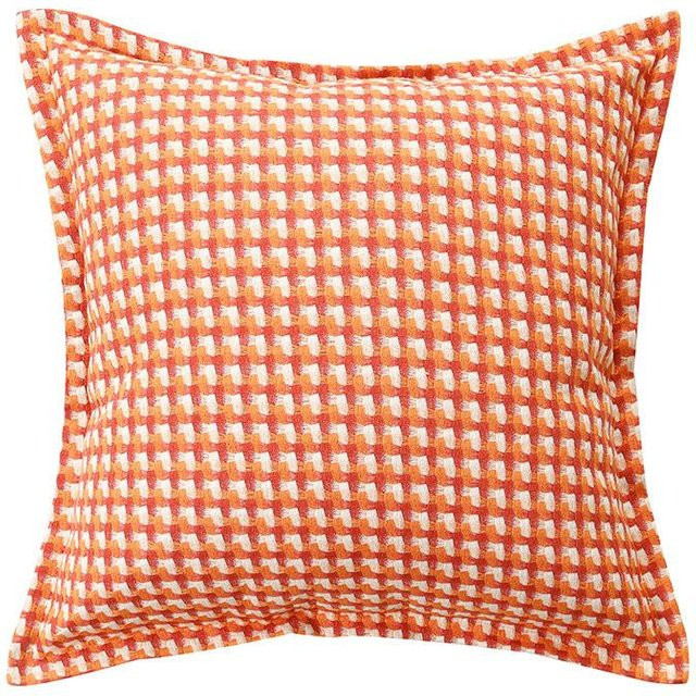 Plaid Leinen Kissenhülle mit Kissenfüllung im Vintage Hahnentritt Design, Farbe Orange, B/B: 45 x 45 cm - Bild 1