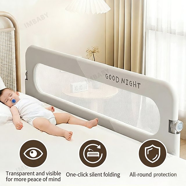 IMBABY Baby-Sicherheitsbettgitter zum Zusammenklappen, Grau, Breite: 80 cm - Bild 1