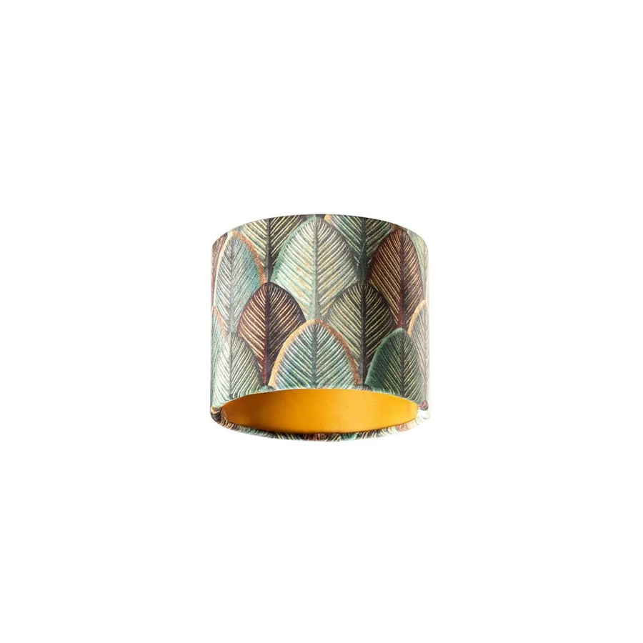 QAZQA Samtlampenschirm mit Blattdesign und goldener Innenseite, Farbe: Grün/Braun/Gold, B/T/H: 18 x 18 x 14 cm - Bild 2