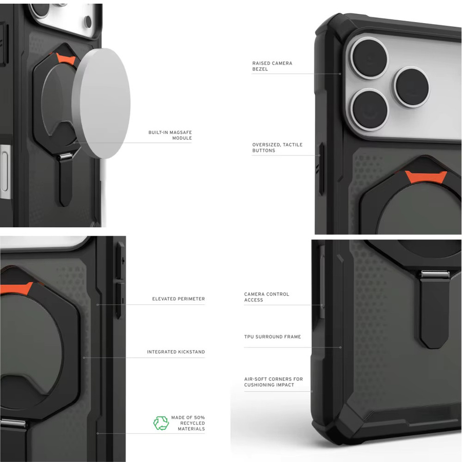 Robuste Panzer-Schutzhülle für iPhone 17 Air 16 15 14 Plus 13 12 Pro Max mit Magnetständer und transparenter Rückseite in Schwarz und Transparent - Bild 3