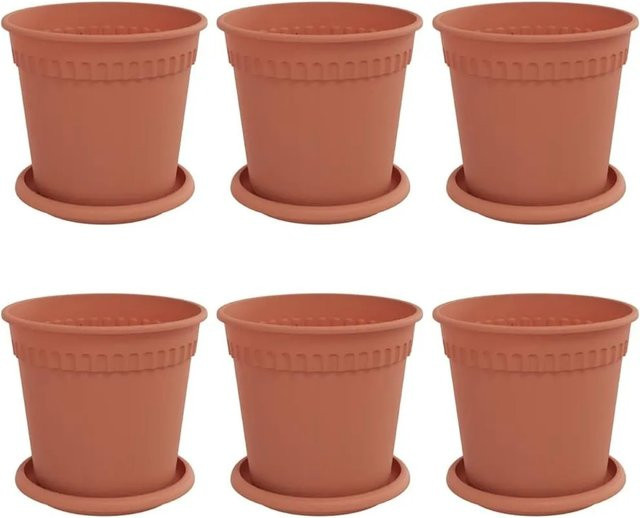 6er Set vidaXL Blumentöpfe aus Kunststoff in Rot, rund, Durchmesser: 17 cm, Höhe: 14 cm - Bild 1