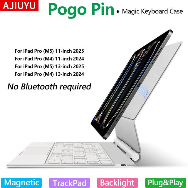 AJIUYU Smart Magic Keyboard Case für iPad Pro M5 11 und 13 Zoll 2025 sowie iPad Pro M4 11 und 13 Zoll 2024 mit Multi-Touch und Pogo Pin Reverse Charging in Schwarz - Bild 1