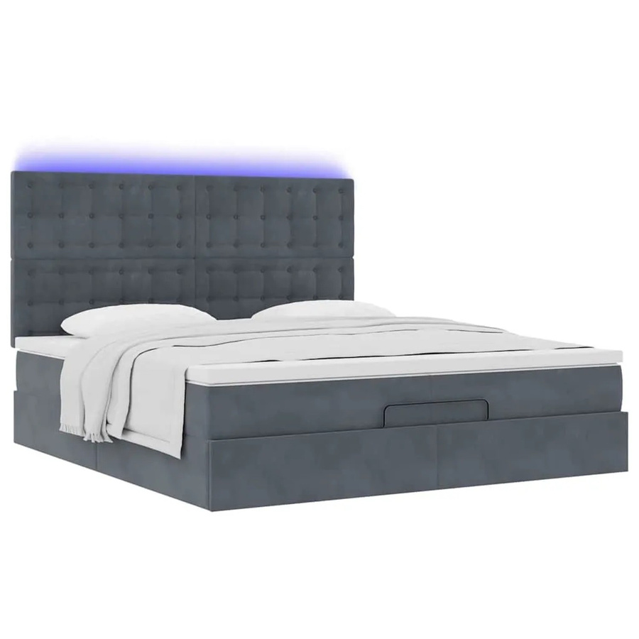 vidaXL Ottoman-Bett mit Matratzen in Dunkelgrau aus Samt mit LED-Beleuchtung und USB-Anschluss B/T: 200 x 200 cm - Bild 2