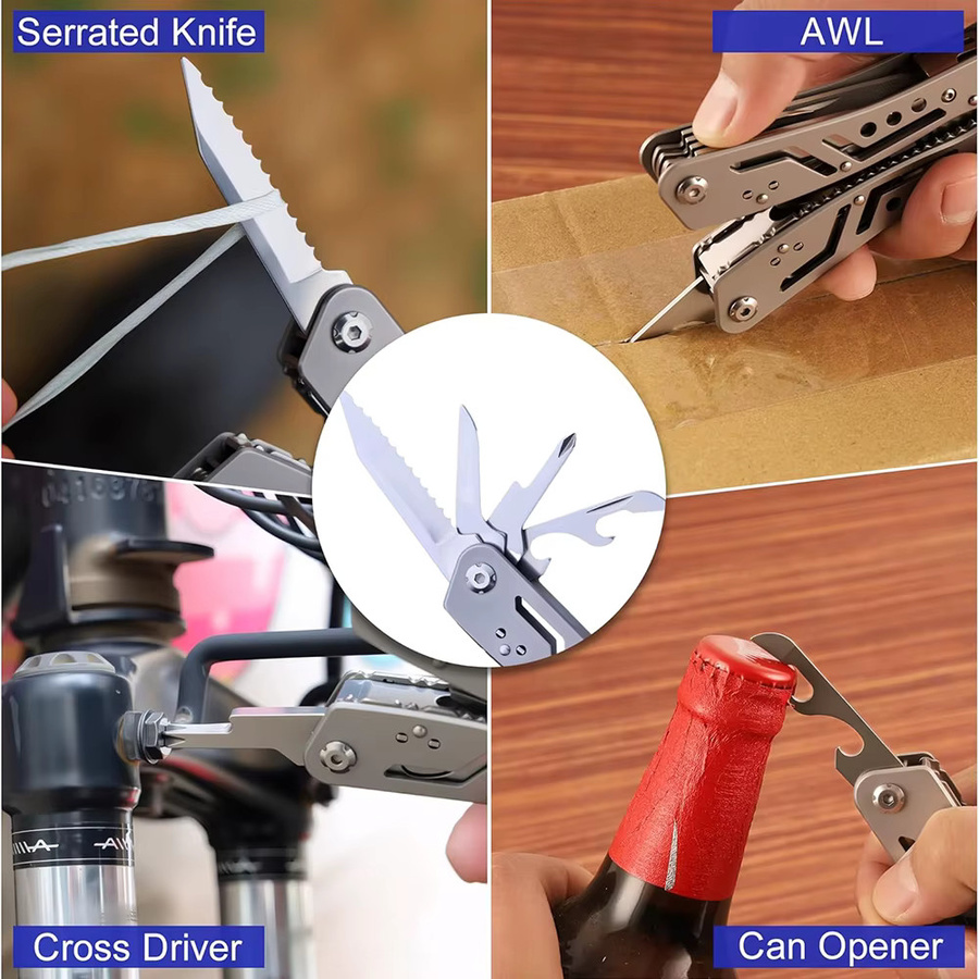 WOZOBUY 14 in 1 Multitool in Schwarz und Silber mit Zange, Messer und 11 Bits für Camping und Outdoor - Bild 3