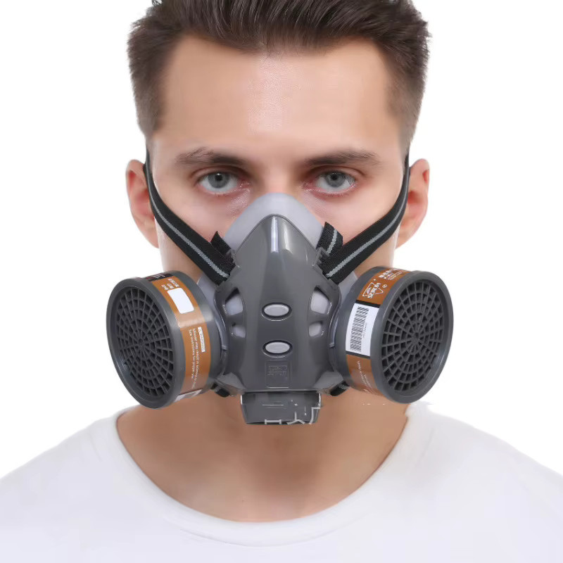 Atemschutzmaske als Vollgesichtsmaske mit Brille und Filter in Grau zum Schutz vor Chemikalien, Pestiziden, Formaldehyd und Staub - Bild 2