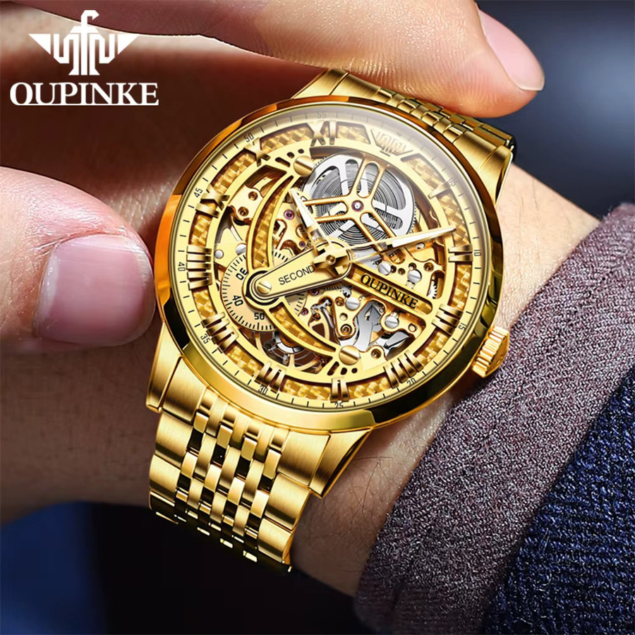 OUPINKE Armbanduhr, Automatik, Edelstahl, Gold, Herren - Bild 4