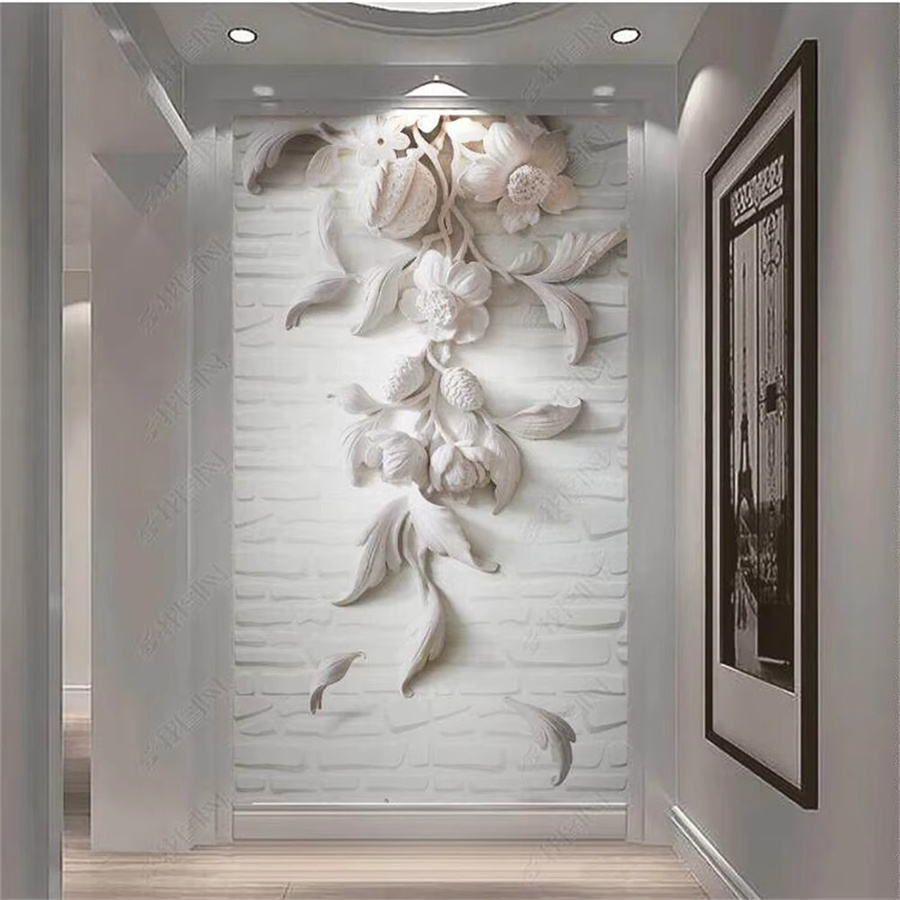Benutzerdefinierte Fototapete im klassischen weißen europäischen Relief-Design mit floralem 3D-Effekt - Bild 2