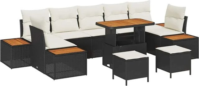 vidaXL Garten-Sofa-Set aus Poly-Rattan in Schwarz und Beige mit 10 Teilen inklusive Kissen und Couchtisch - Bild 1