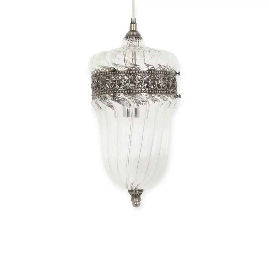 D&C Hängeleuchte Basto in Antik Silber mit Glas im orientalischen Design, Durchmesser: 33 cm - Bild 1