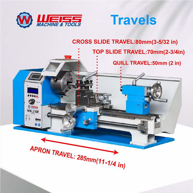 WEISS WBL210E Metalldrehmaschine in Weiss und Blau, halbautomatische Metalldrehmaschine mit Schneidgewinde, Spindelbohrung: 38 mm, Spindeldicke: 6 mm, Breite: 400 mm, Tiefe: 900 mm - Bild 3
