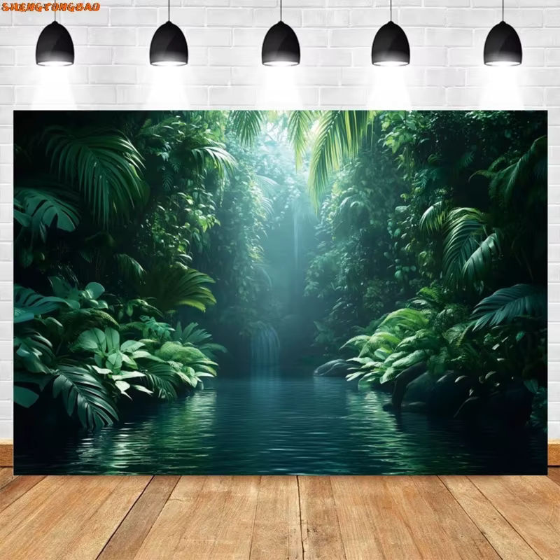 VIKAMA Wanddekoration Tropischer Regenwald mit grünem Baum für Porträtfotografie, Baby-Shower und Geburtstagsfeier, B/H: 60 x 40 cm - Bild 3