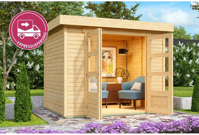 Karibu Express Gartenhaus Speedy B in Naturbelassen Braun mit Flachdach und modernem Design B/T/H: 242 x 217 x 211 cm - Bild 1