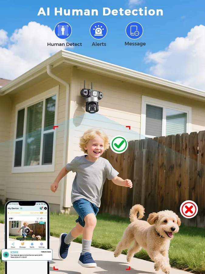Abuntu iCsee Wifi Überwachungskamera Outdoor mit 12MP 6K Auflösung, Drei-Objektiv-System und Nachtsicht, inklusive Menschenerkennung und Tracking - Bild 4