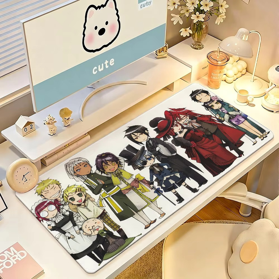 Anime Black B-Butler Mauspad in Schwarz und Multicolour, große rutschfeste und wasserdichte Tastaturunterlage mit genähtem Rand für Gaming und Büro - Bild 3