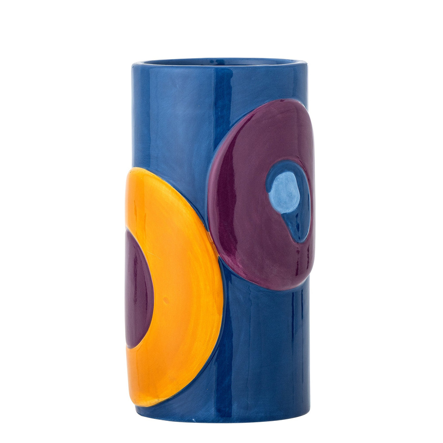 Bloomingville Polivia Keramikvase mit abstraktem Muster in Mehrfarbig (Blau, Gelb, Lila), Durchmesser: 9,5 cm, Höhe: 18 cm - Bild 1