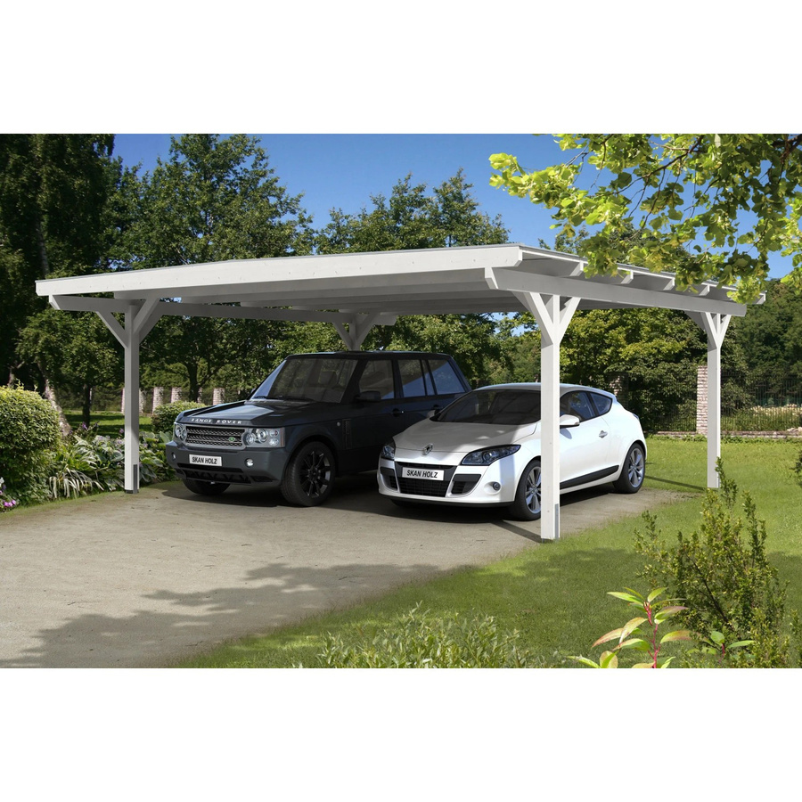 Skan Holz Carport Odenwald aus Fichte in Weiß mit Doppelstegplatten und flacher Dachform, B/T: 640 x 648 cm, Höhe: 244 cm - Bild 2