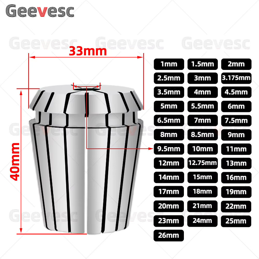 geevesc ER32 Federspannzangenfutter mit Spannzangen 1–20 mm und Mutter in Silber - Bild 3