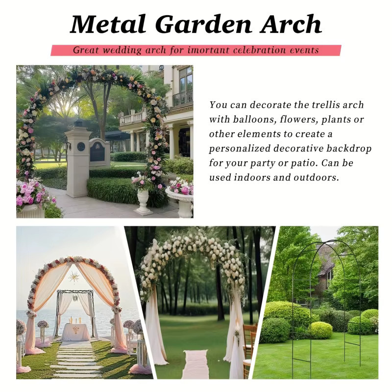 Metallischer Blumenbogen in Schwarz als freistehendes Klettergitter für Hochzeitsdekoration und Garten, H: 240 cm, B: 140 cm, T: 38 cm - Bild 2