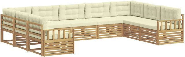 vidaXL Outdoor-Sofagarnitur 9-teilig aus Massivholz Akazie in Weiß und Creme mit Polstern und Kissen im U-Shape Design - Bild 1