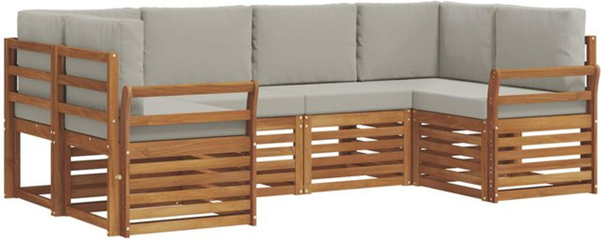 vidaXL Ecksofa Set mit 6 Kissen in Grau und Natur, modernes und minimalistisches Design aus Akazie, wendbar - Bild 1
