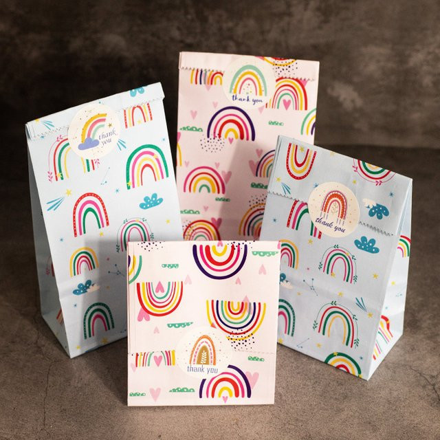10 Stück Böhmische Regenbogen Süßigkeiten Taschen aus Papier in Mehrfarbig und Pink für Geburtstage, Hochzeiten und Partys - Bild 1