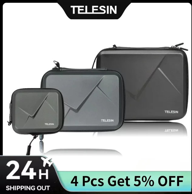 TELESIN Aufbewahrungstasche in Schwarz als stoßfeste Hartschalen-Schutzhülle für DJI OSMO Action 5 Pro, 4 und 3 zur sicheren Aufbewahrung deines Zubehörs - Bild 1