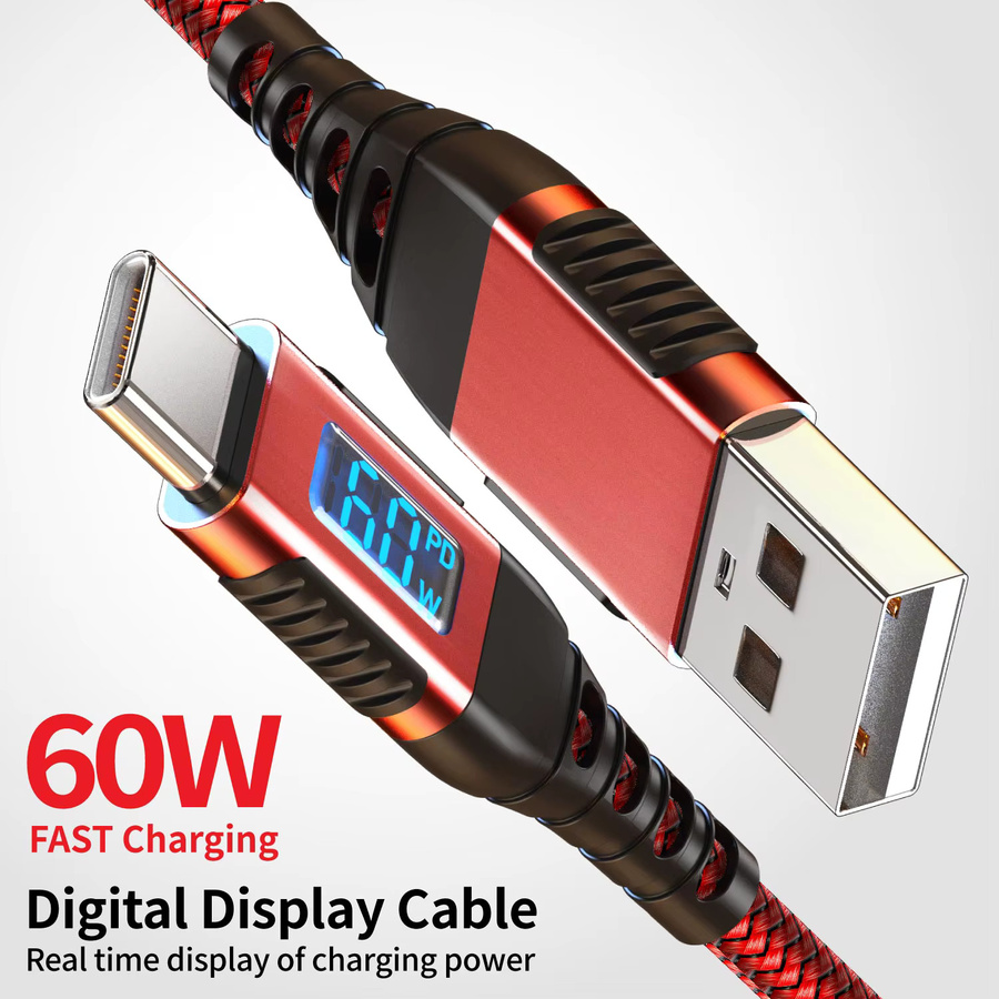 KakuuCa USB-A zu Typ-C Schnellladekabel 60W in Rot - Bild 3