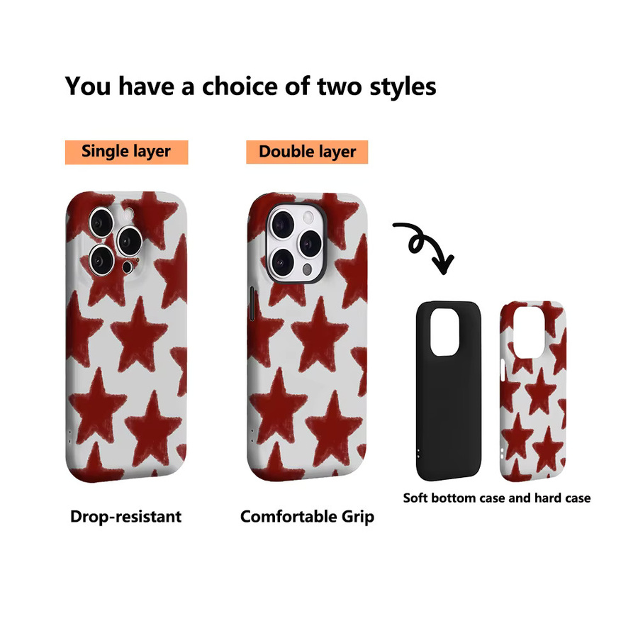Handyhülle mit rotem Sternmuster für Apple iPhone 11 bis iPhone 17 Pro Max Plus mit doppelschichtiger Rückseite - Bild 3